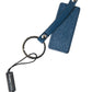 Elegant Blue Leather Keychain with Silver Accents