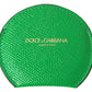 Green Calfskin Leather Round Logo Hand Mirror Holder