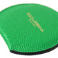 Green Calfskin Leather Round Logo Hand Mirror Holder