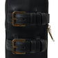 Black Leather Men Purse Double Belt Strap Bracelet Bag