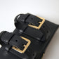 Black Leather Men Purse Double Belt Strap Bracelet Bag