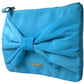 Blue Tafta Silk Large Bow Zipper Clutch Women Borse Logo Bag