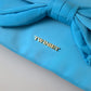 Blue Tafta Silk Large Bow Zipper Clutch Women Borse Logo Bag