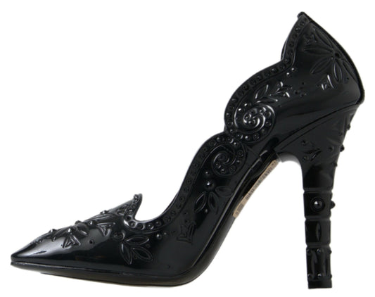 Elegant Black Crystal Cinderella Pumps