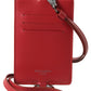 Elegant Red Leather Lanyard Card Holder