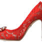 Chic Red Lace Heels with Crystal Embellishment