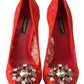 Chic Red Lace Heels with Crystal Embellishment