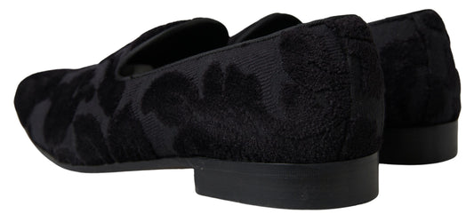 Black Brocade Loafers Formal Shoes