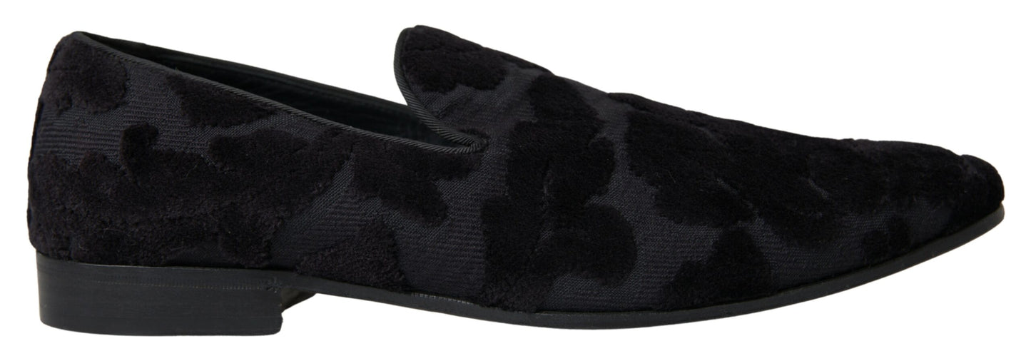 Black Brocade Loafers Formal Shoes