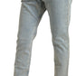 Blue Washed Cotton Mid Waist Skinny Jeans