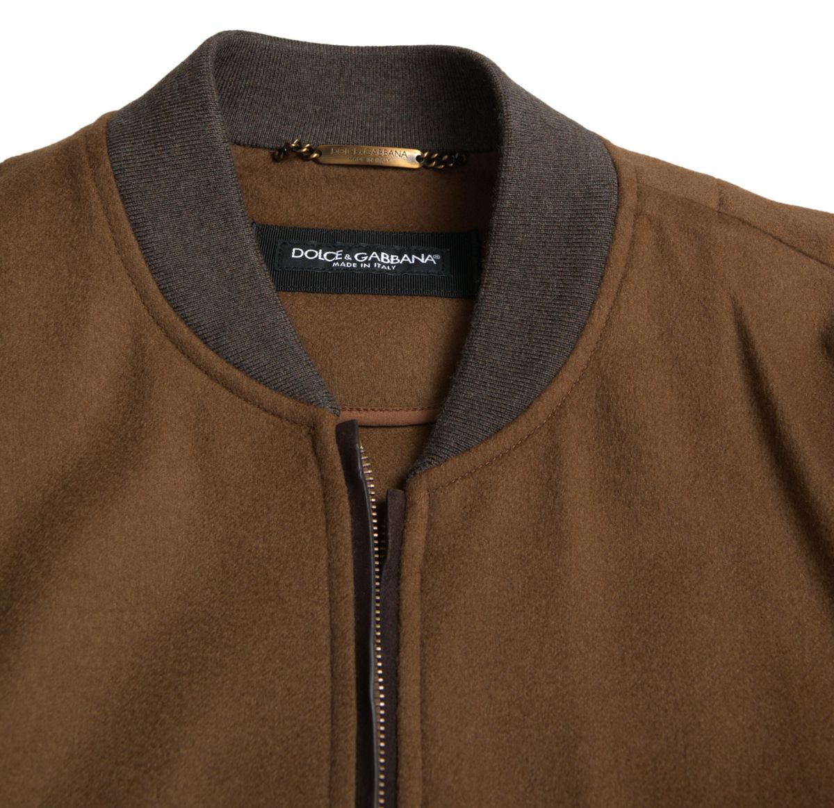 Elegant Brown Cashmere Bomber Jacket