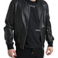 Elegant Black Leather Bomber Jacket