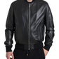 Elegant Black Leather Bomber Jacket