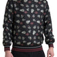 Elegant Silk Crewneck Pullover - Black Multicolor