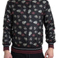 Elegant Silk Crewneck Pullover - Black Multicolor