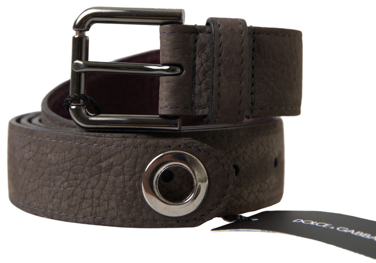 Elegant Brown Leather Belt with Metal Buckle