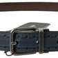 Elegant Blue Leather Belt with Metal Buckle