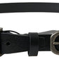 Elegant Black Leather Belt - Metal Buckle Closure