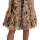 Sleeveless Leopard Chiffon Ostrich-Feather Dress