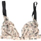 Elegant Floral Print Beige Bra