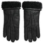 Elegant Black Leather Winter Gloves