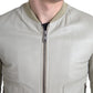 Cream Leather Bomber Jacket