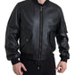 Elegant Black Leather Bomber Jacket