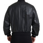 Elegant Black Leather Bomber Jacket