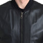 Elegant Black Leather Bomber Jacket