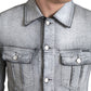 Elegant Gray Cotton Stretch Denim Jacket