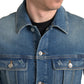 Elegant Blue Denim Stretch Jacket