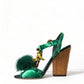 Green Crystal Mink Fur T-Strap Sandals