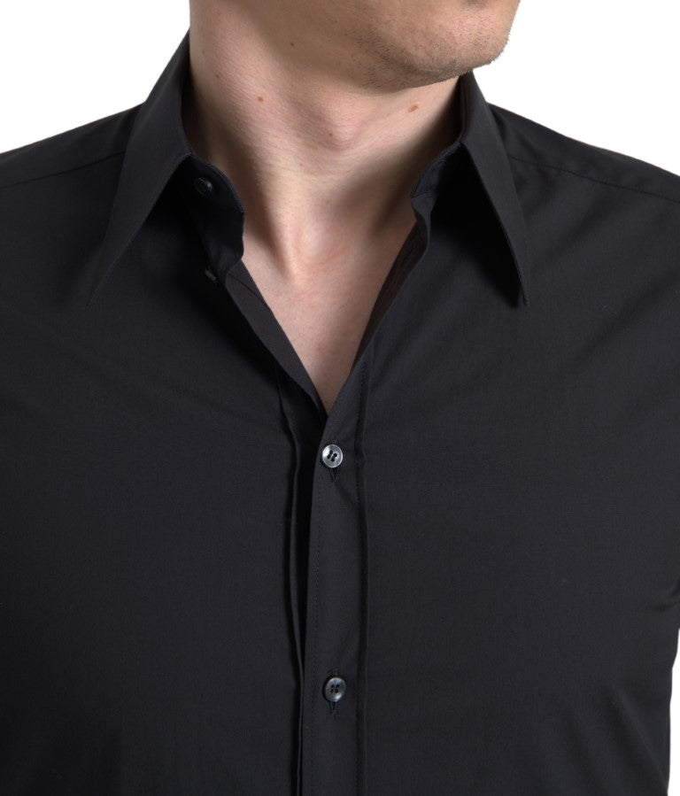 Elegant Slim Fit Black Cotton Dress Shirt