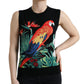 Elegant Crew Neck Wool Silk Tank with Bird Embroidery