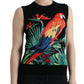 Elegant Crew Neck Wool Silk Tank with Bird Embroidery