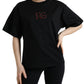 Elegant Black Crystal-Embellished T-Shirt