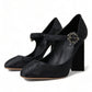 Chic Black Brocade Mary Janes Pumps