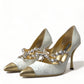 Elegant White Patent Crystal Bow Heels