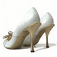 Elegant White Patent Crystal Bow Heels