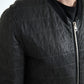 Elegant Black Leather Bomber Jacket