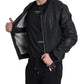 Elegant Black Leather Bomber Jacket