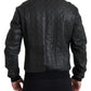 Elegant Black Leather Bomber Jacket