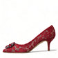 Radiant Red Lace Heels with Crystals