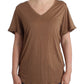 Elegant Short-Sleeved Brown Rayon Top