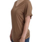 Elegant Short-Sleeved Brown Rayon Top