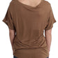 Elegant Short-Sleeved Brown Rayon Top