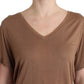 Elegant Short-Sleeved Brown Rayon Top