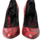 Red Almond Toe Snakeskin Pumps with Lace Socks