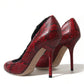 Red Almond Toe Snakeskin Pumps with Lace Socks