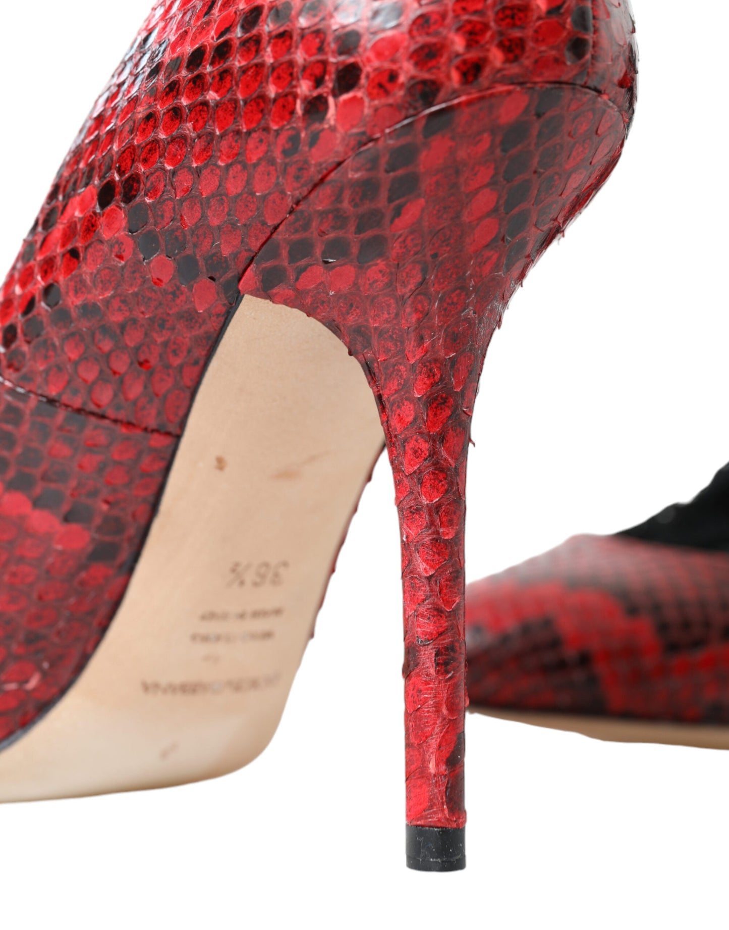 Red Almond Toe Snakeskin Pumps with Lace Socks